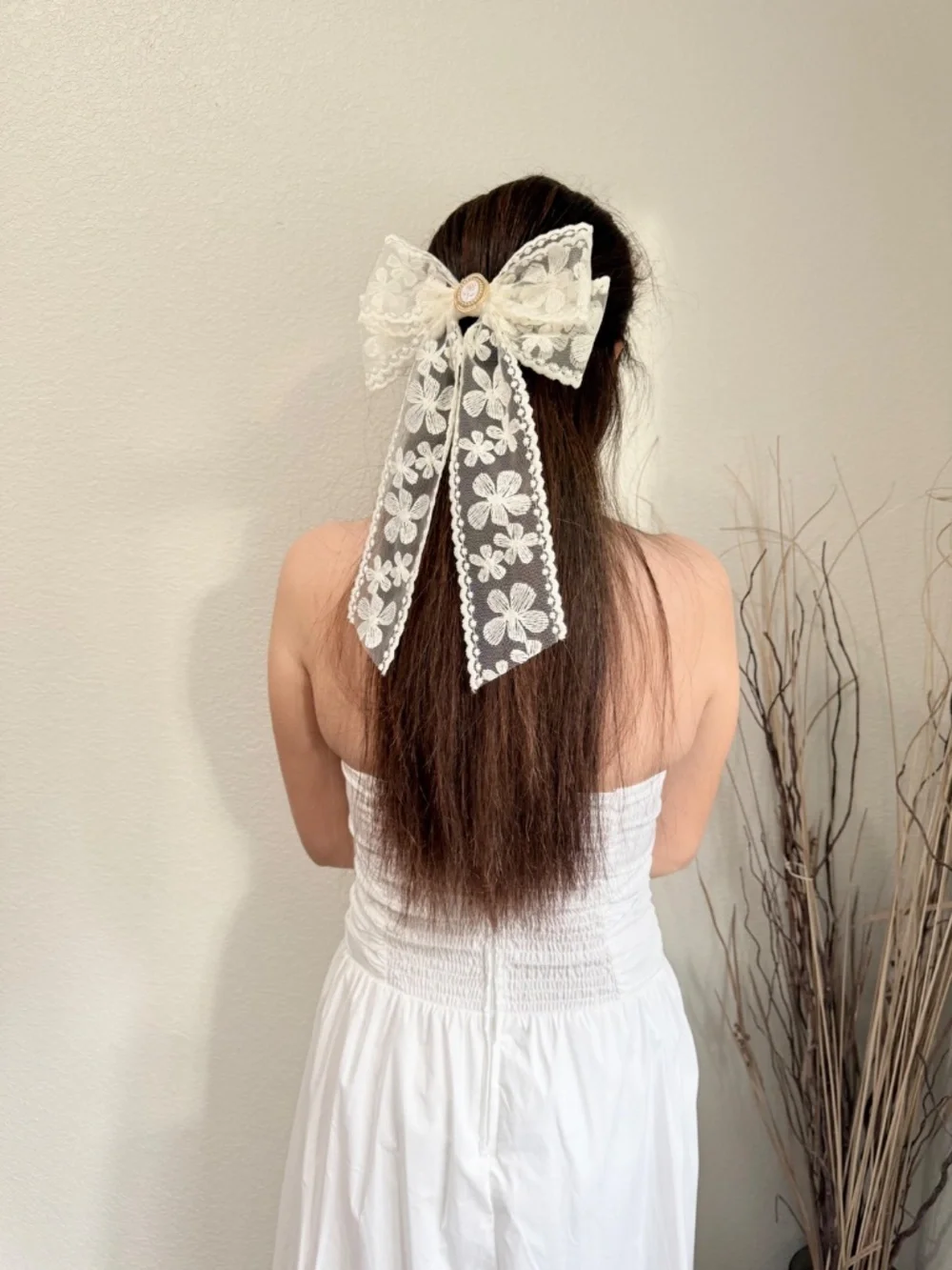 Ivory Lace Floral Hair Bow  Elegant Bridal Wedding hair Clip